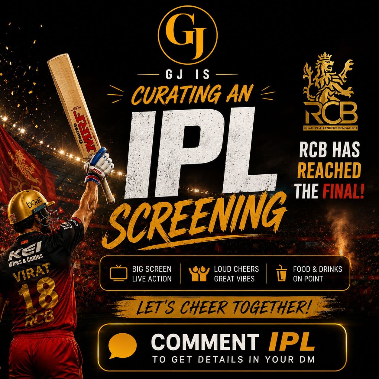 IPL Final Screening: RCB vs TBD trip in Catchup, HSR, Bangalore by Gulaab Jamoon Experiences